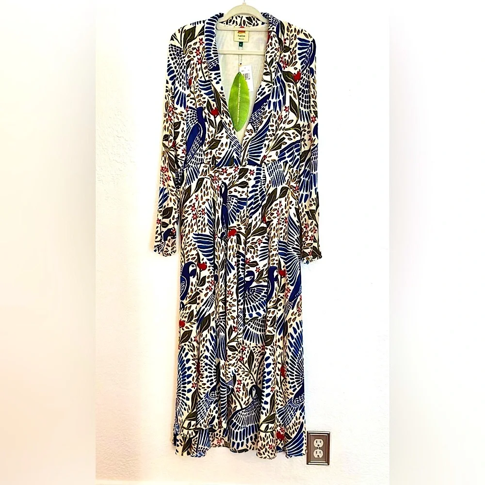 FARM Rio Blue, Green & White Bird-Print Maxi Dress - Picture 3 of 6